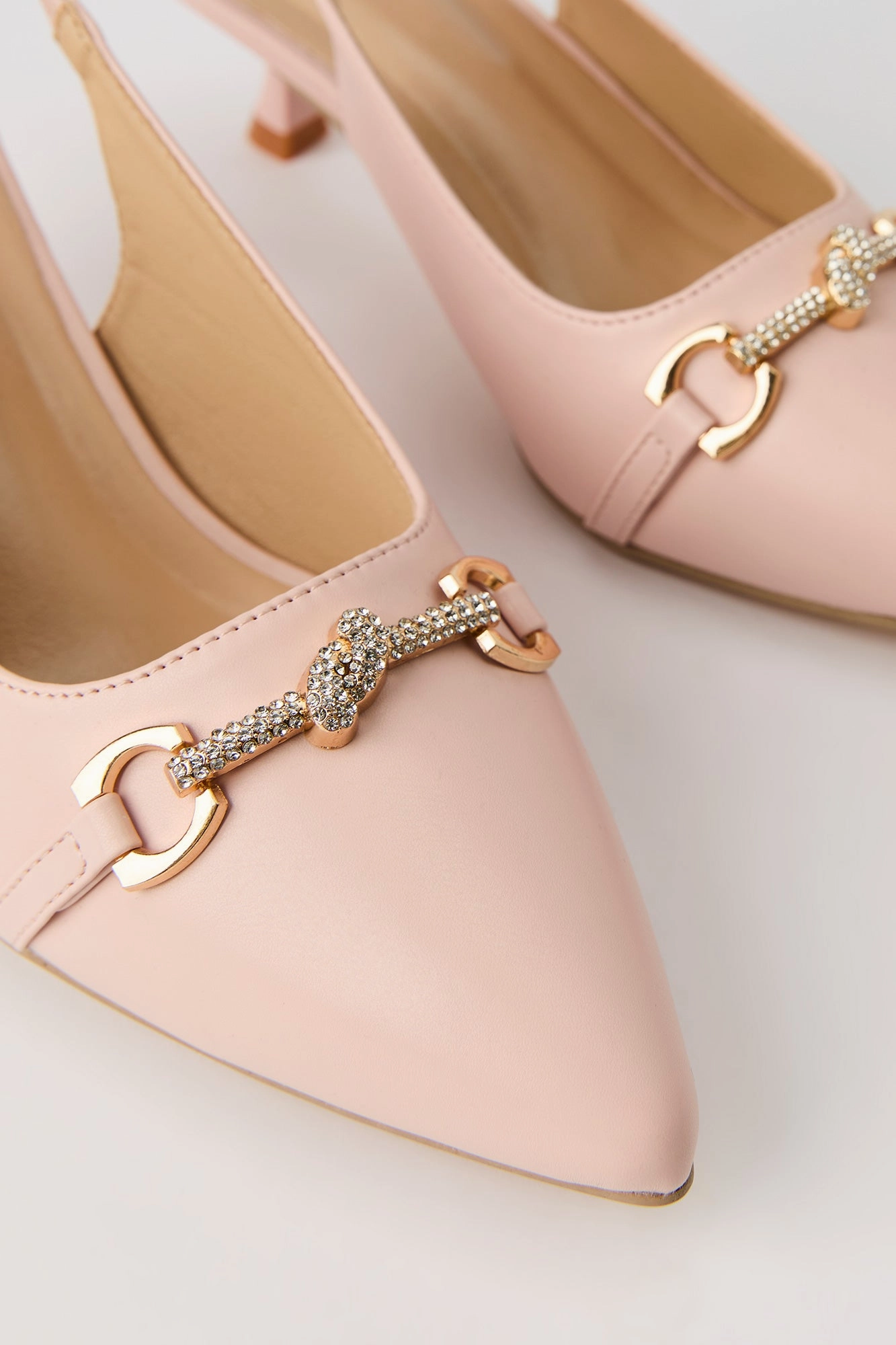 Rhinestone Pointed Toe Slingback Kitten Heel