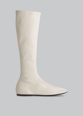 Round Toe Knee High Bootie in Lambskin - Ivory