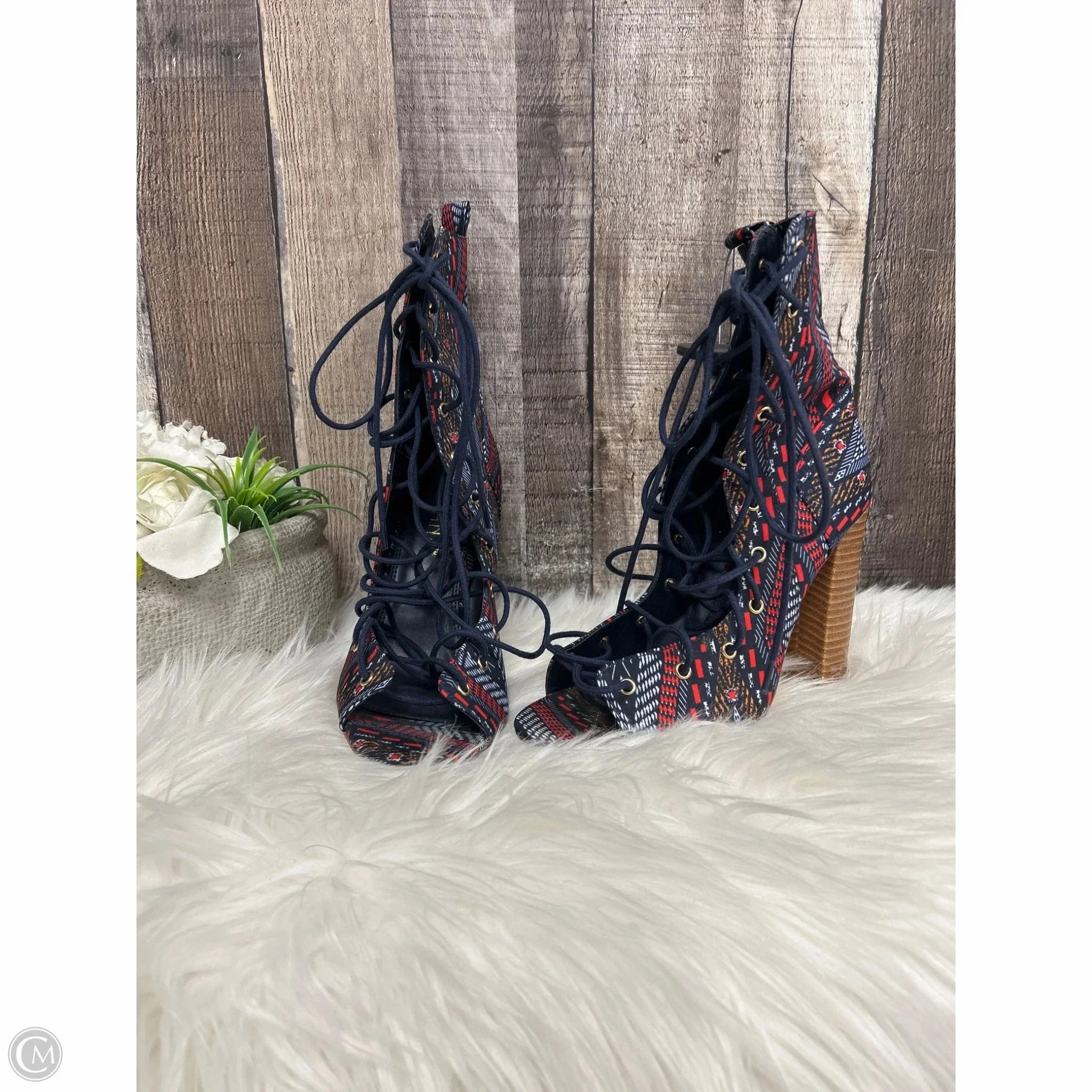 Sandals Heels Block By Liliana In Multi-colored, Size: 6.5