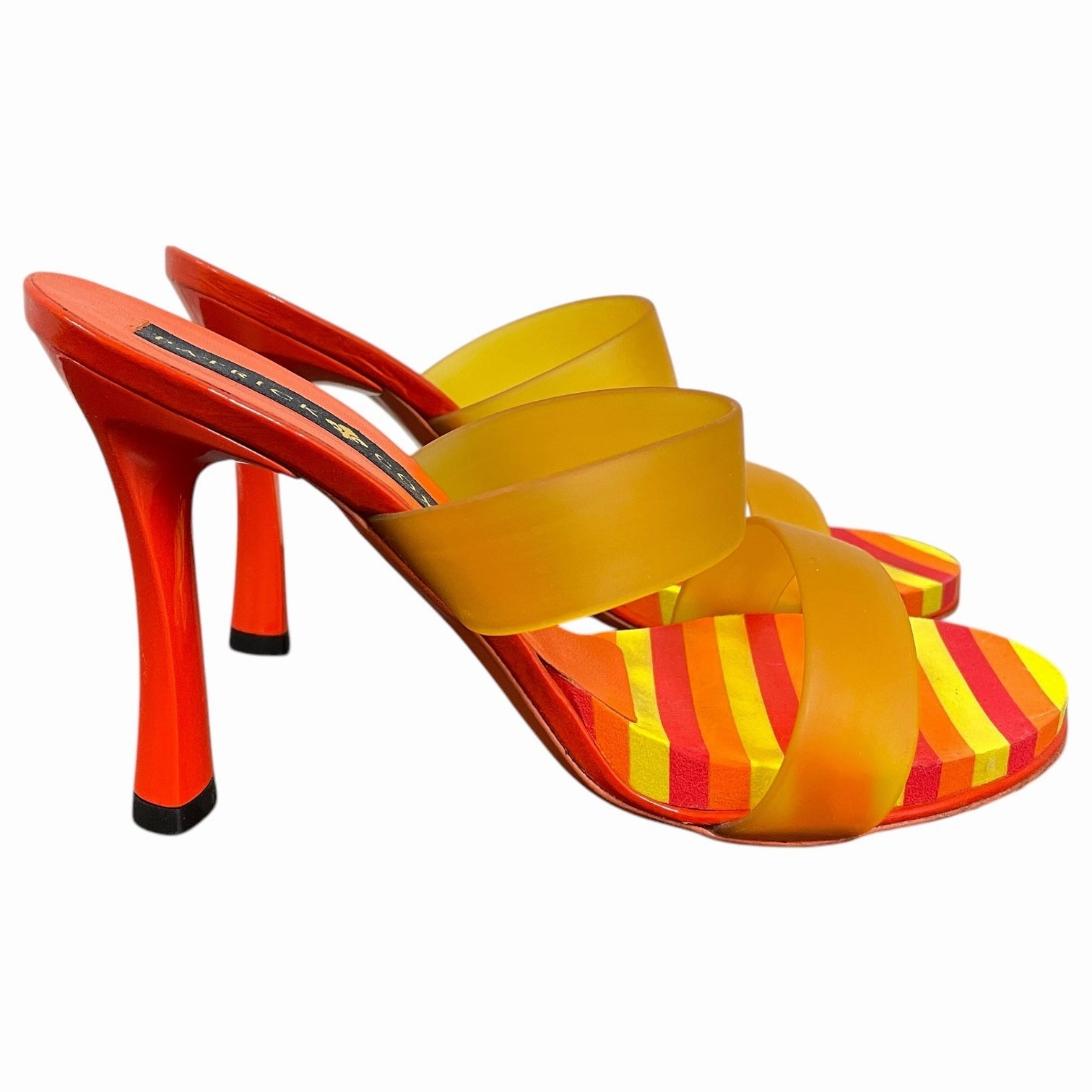 SANDALS HEELS BLOCK by  Patrick Cox In ORANGE & YELLOW, Size: 8.5