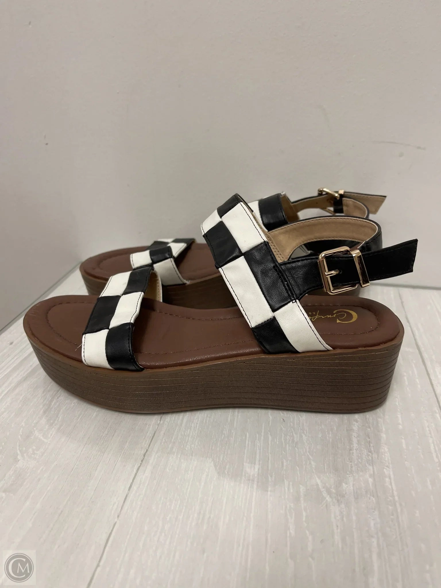 Sandals Heels Platform By Cato In Black & White, Size: 6.5
