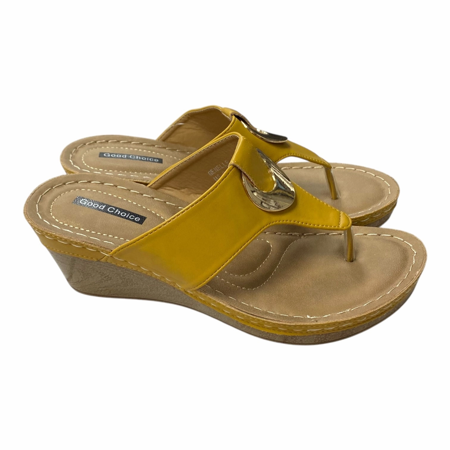 Sandals Heels Wedge By good choice In Yellow, Size:8.5