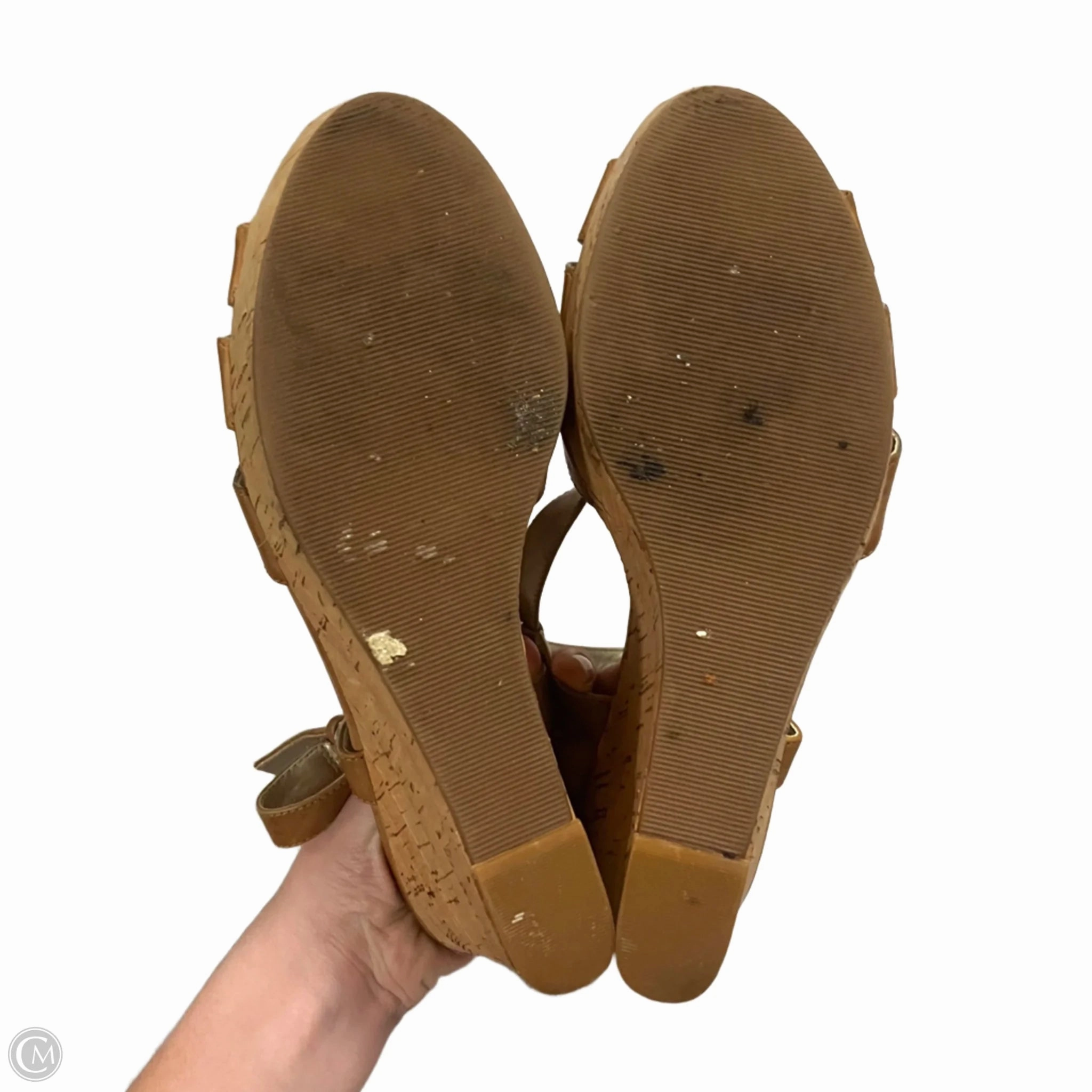 Sandals Heels Wedge By Guess In Tan, Size: 7.5