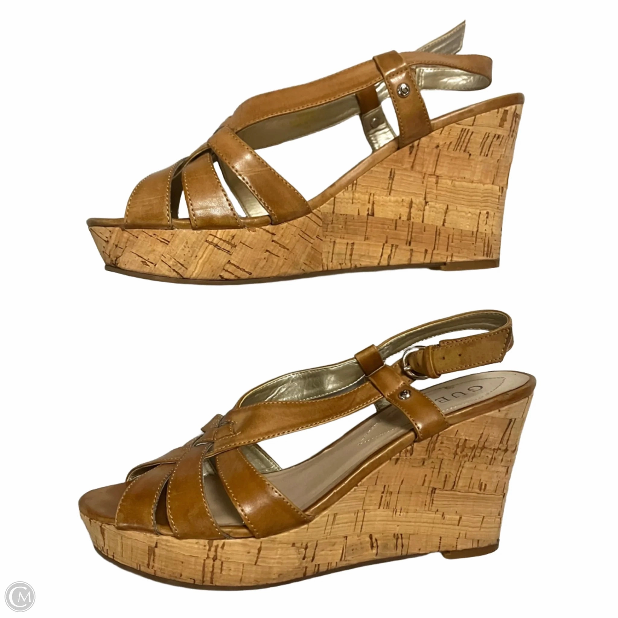 Sandals Heels Wedge By Guess In Tan, Size: 7.5