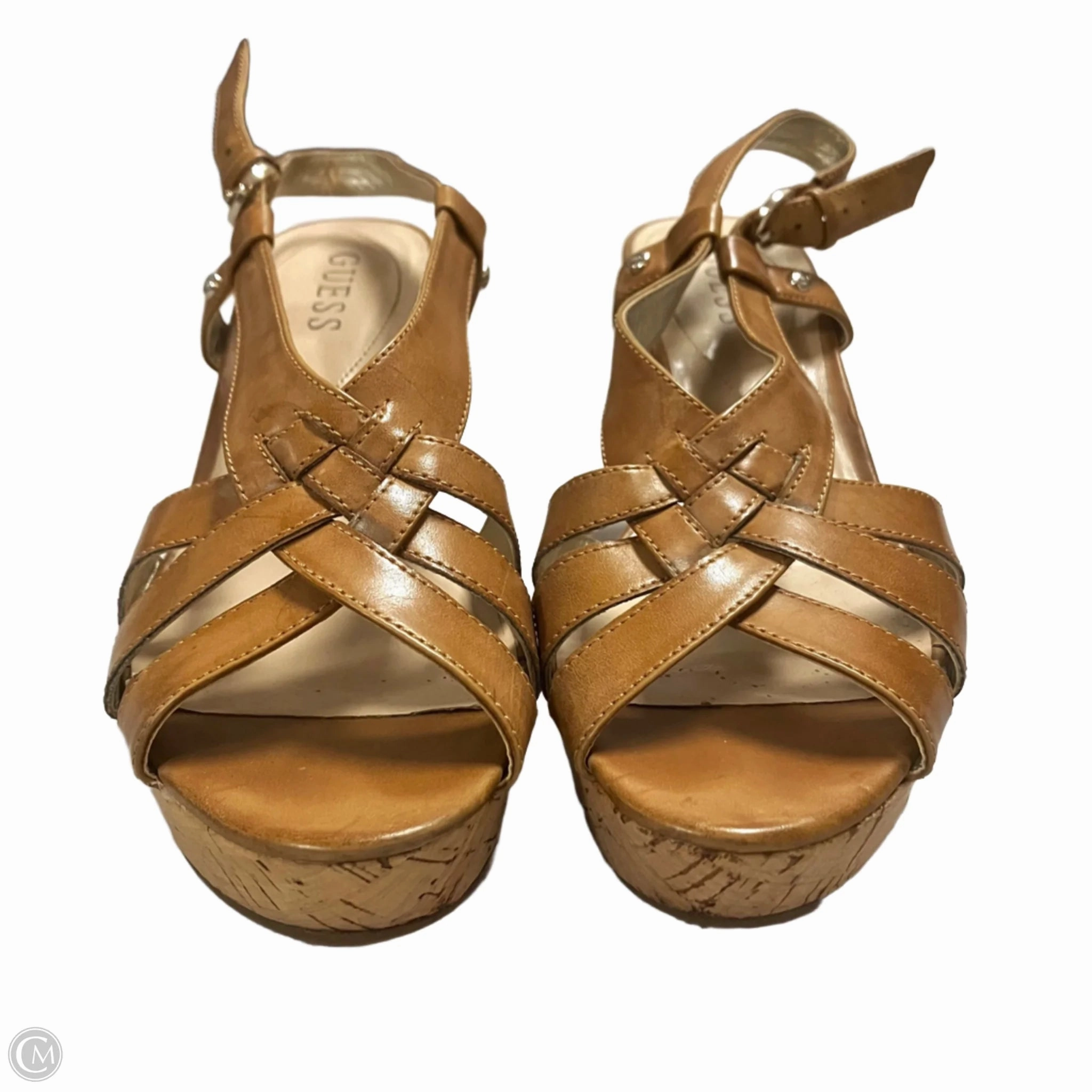 Sandals Heels Wedge By Guess In Tan, Size: 7.5