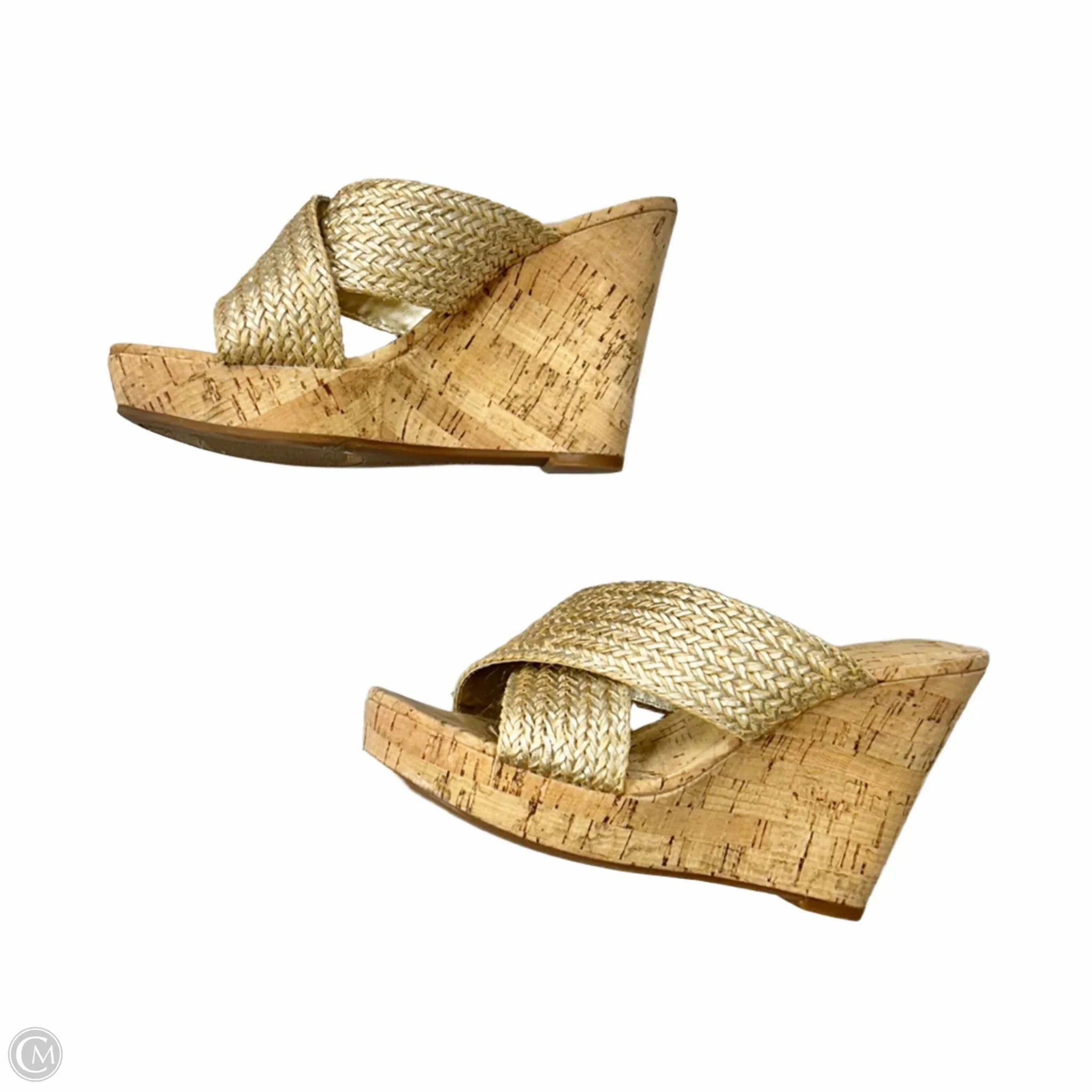 Sandals Heels Wedge By Nine West In Gold & Tan, Size: 6