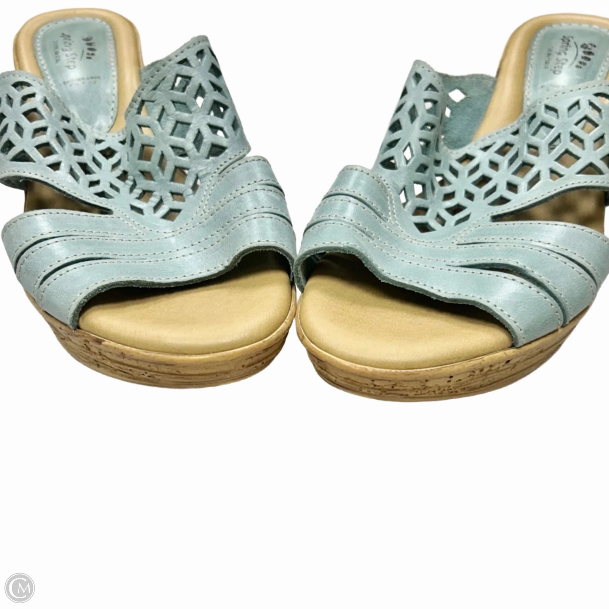 Sandals Heels Wedge By Spring Step In Blue & Tan, Size: 9.5