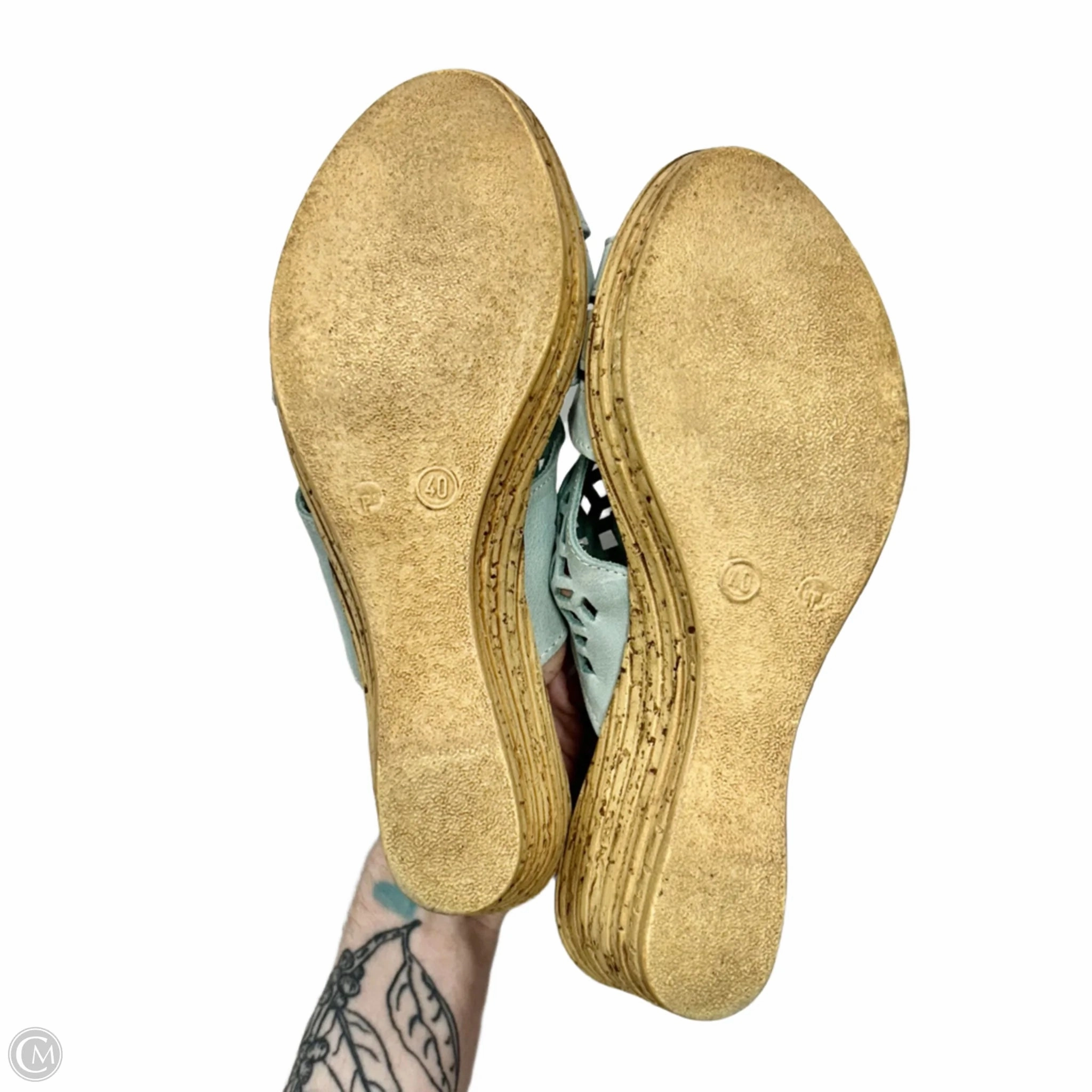 Sandals Heels Wedge By Spring Step In Blue & Tan, Size: 9.5