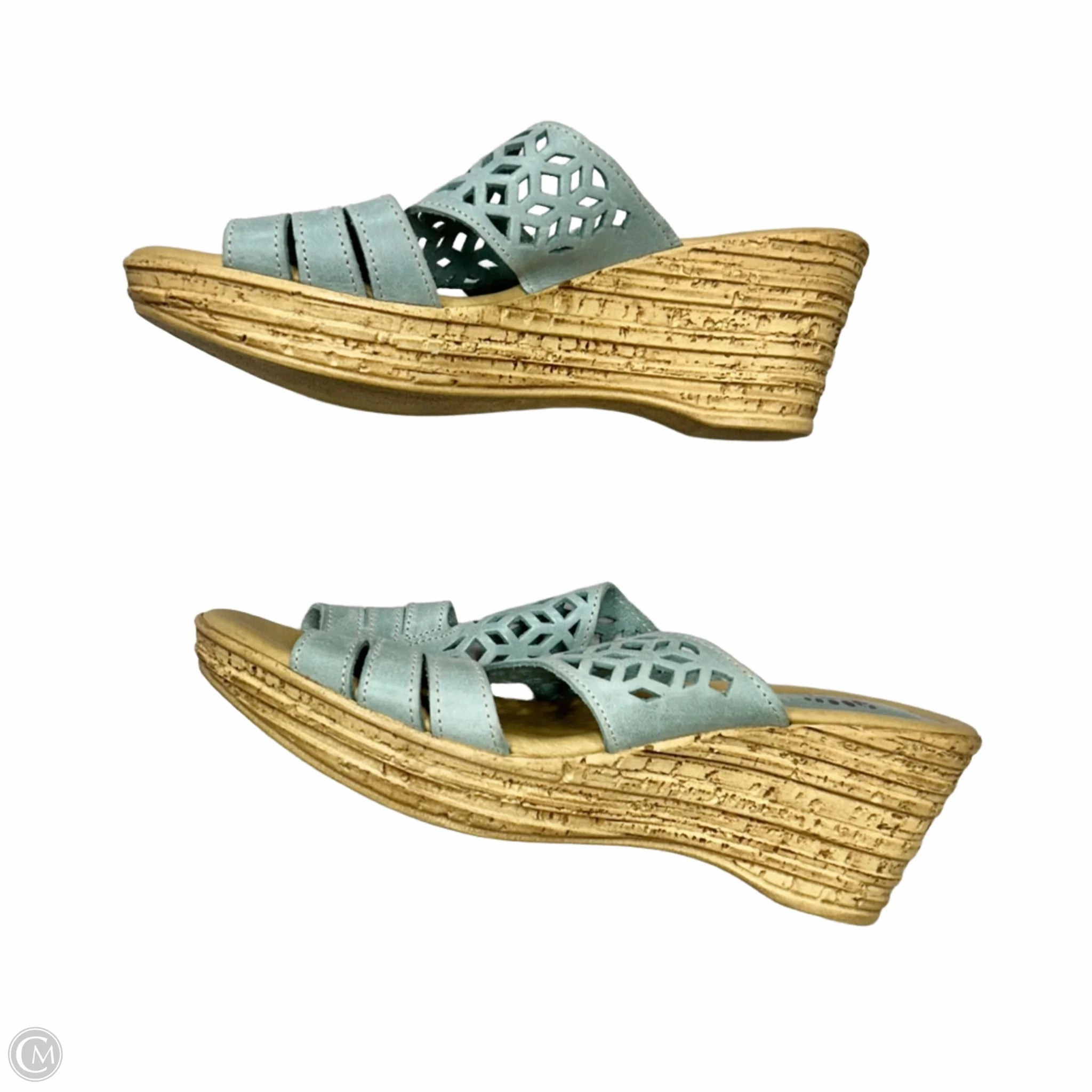 Sandals Heels Wedge By Spring Step In Blue & Tan, Size: 9.5