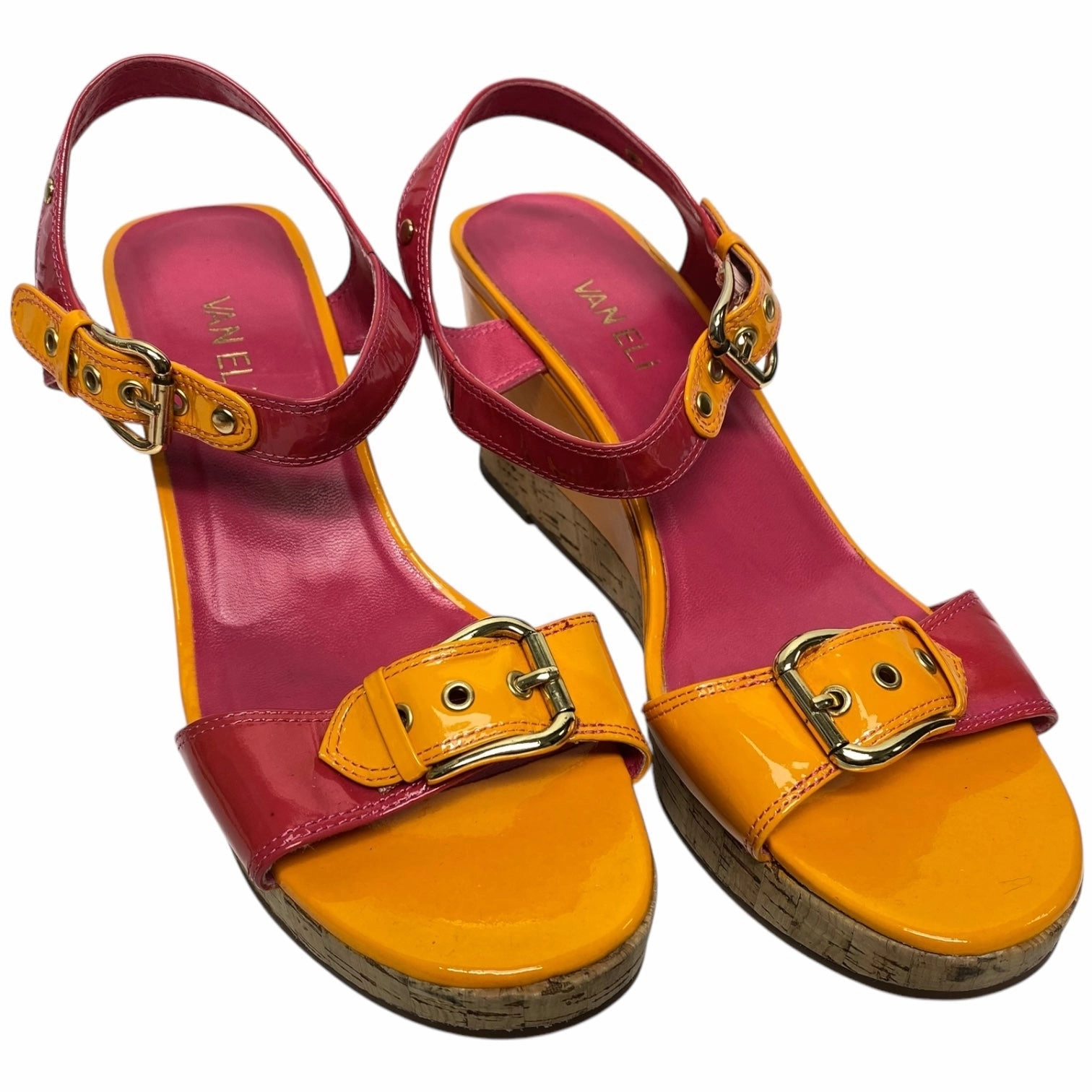 Sandals Heels Wedge By Vaneli In Orange & Pink, Size: 9
