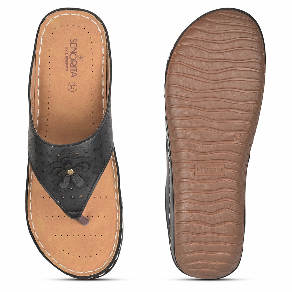 Senorita Casual Black Slipper For Women LAF-756 By Liberty
