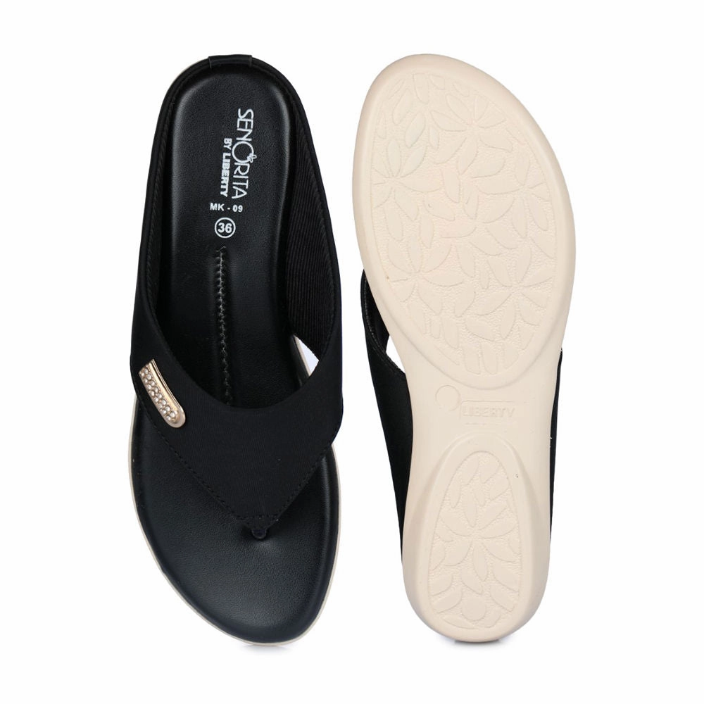 Senorita Casual (Black) Slippers For Women MK-09 By Liberty
