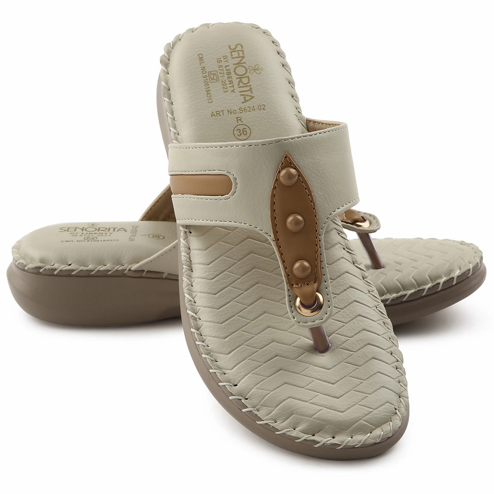 Senorita Cream Casual Slipper For Women S624-02 By Liberty