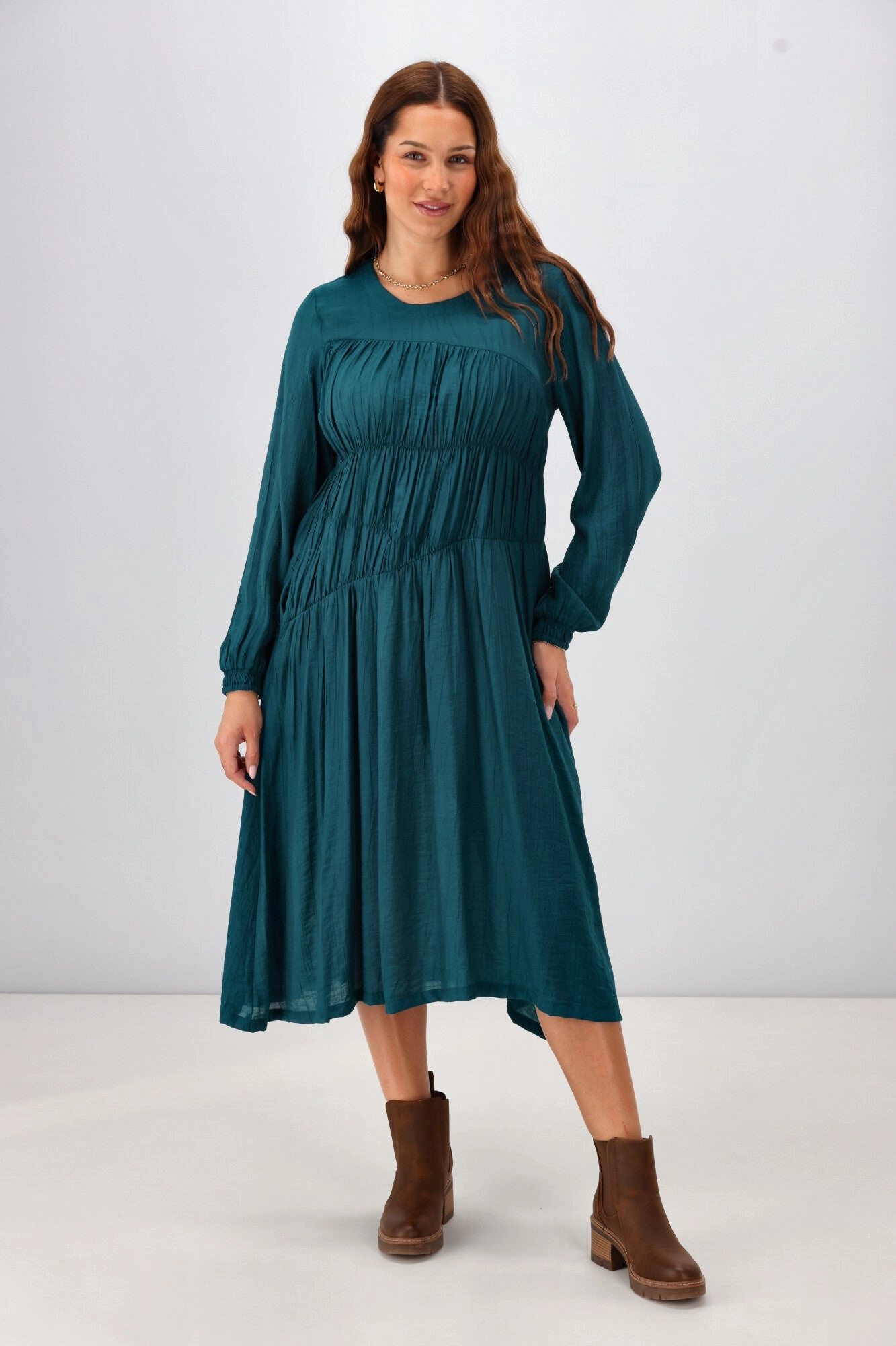Shine On Label Paige Shirred Detail Dress Teal