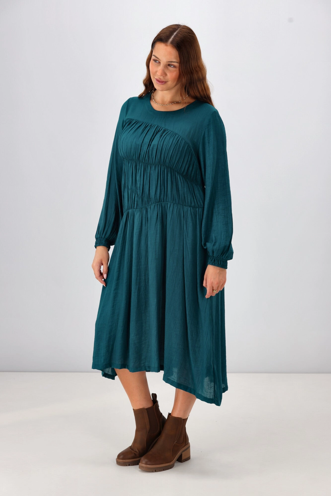Shine On Label Paige Shirred Detail Dress Teal