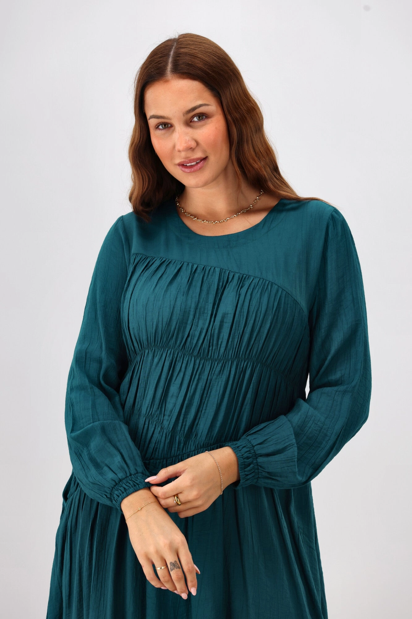 Shine On Label Paige Shirred Detail Dress Teal