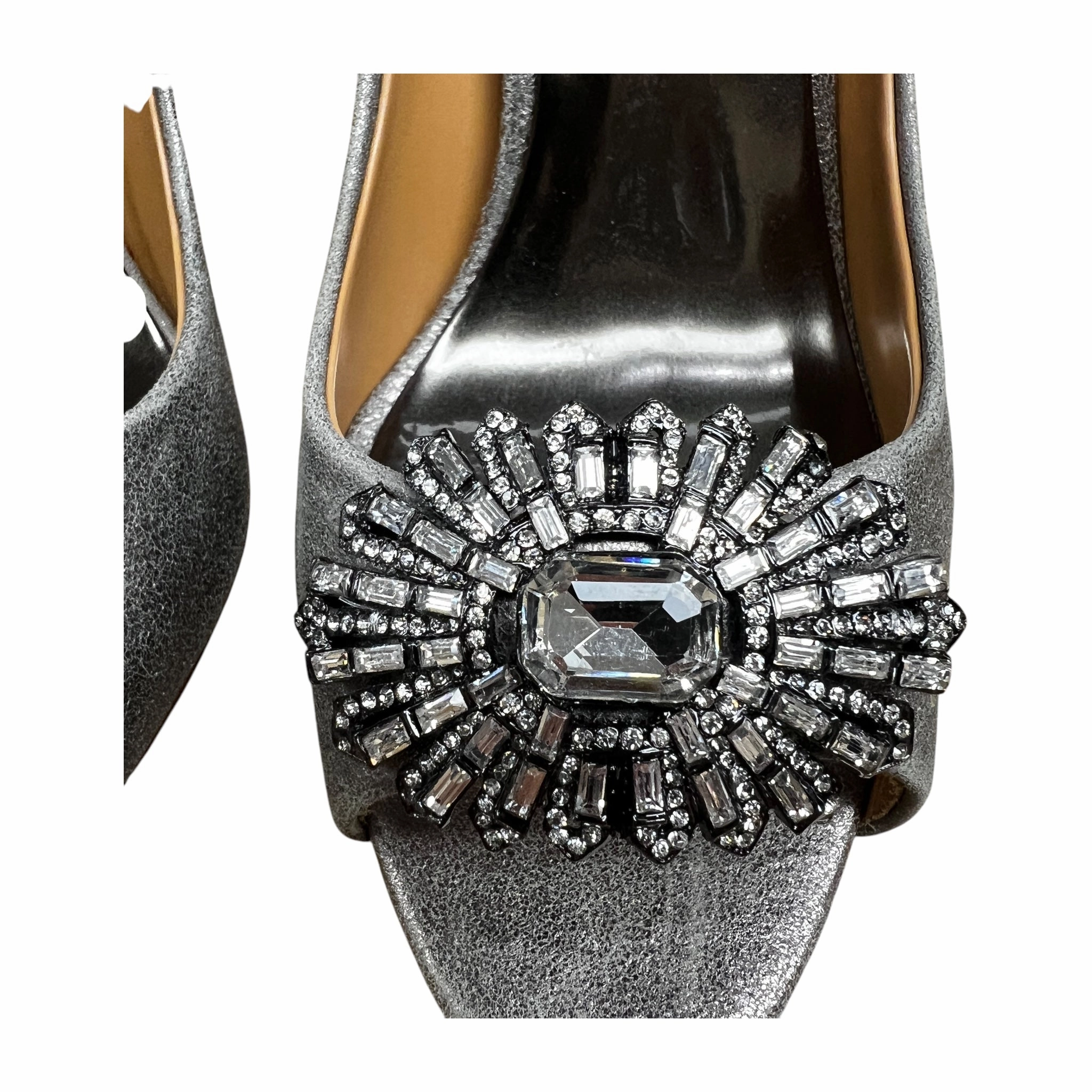 Shoes Heels Stiletto By Badgley Mischka In Silver, Size:6