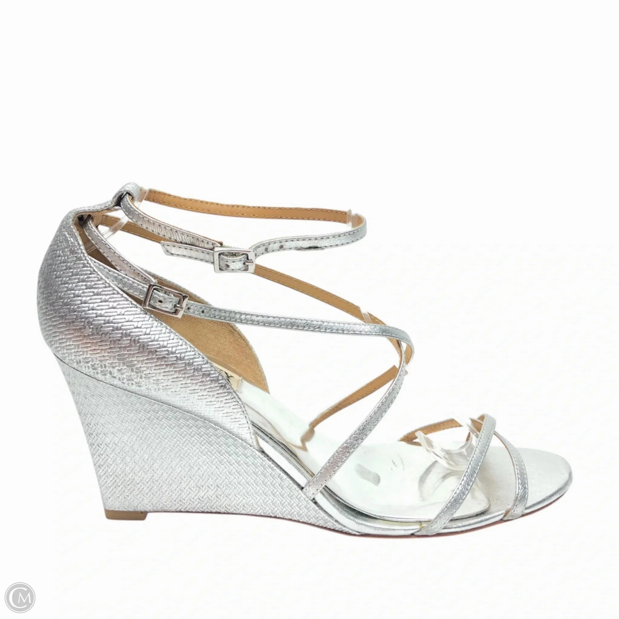 Shoes Heels Wedge By Badgley Mischka In Silver, Size: 8.5