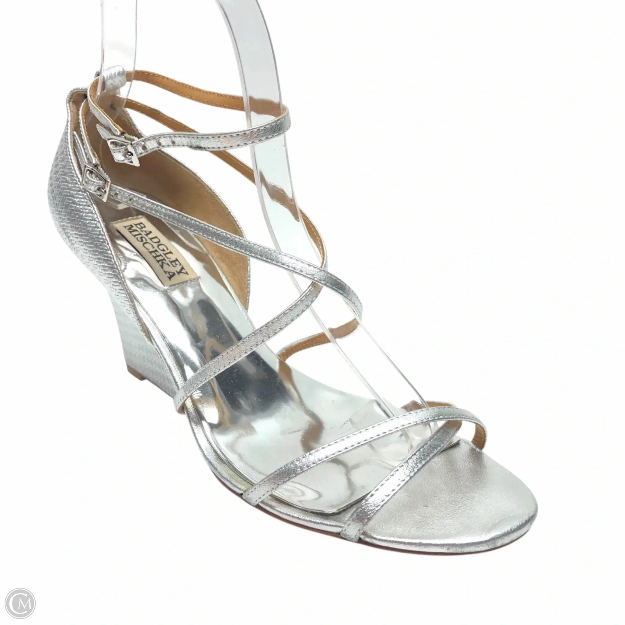 Shoes Heels Wedge By Badgley Mischka In Silver, Size: 8.5
