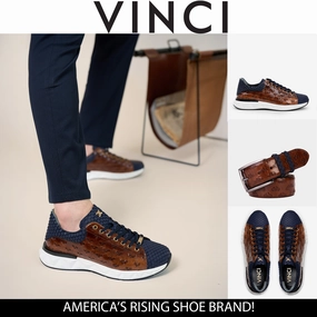 The Caesars Navy & Tan Leather Men Sneaker