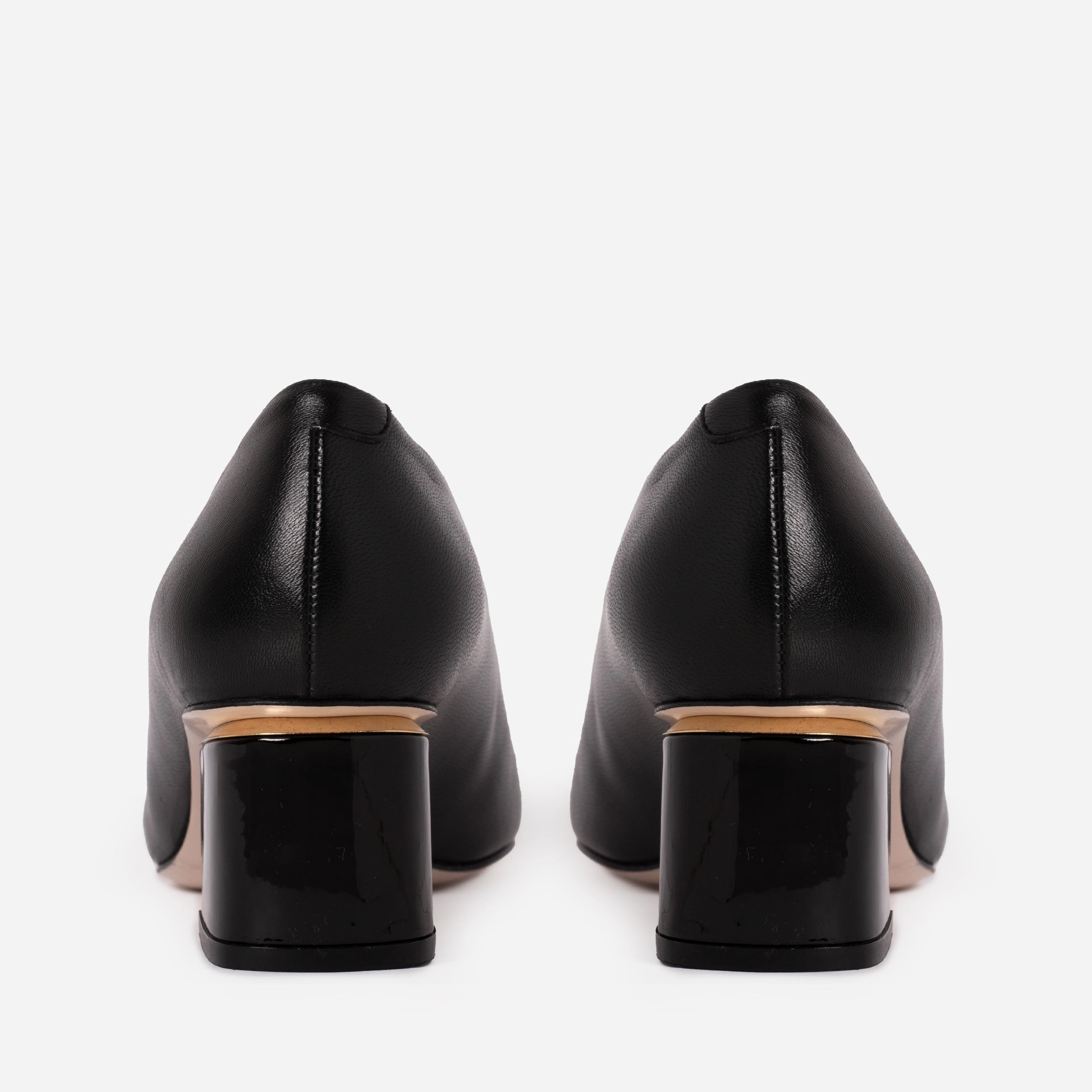 The Diva Black Leather Cap Toe Block Heel Pump Women Shoe