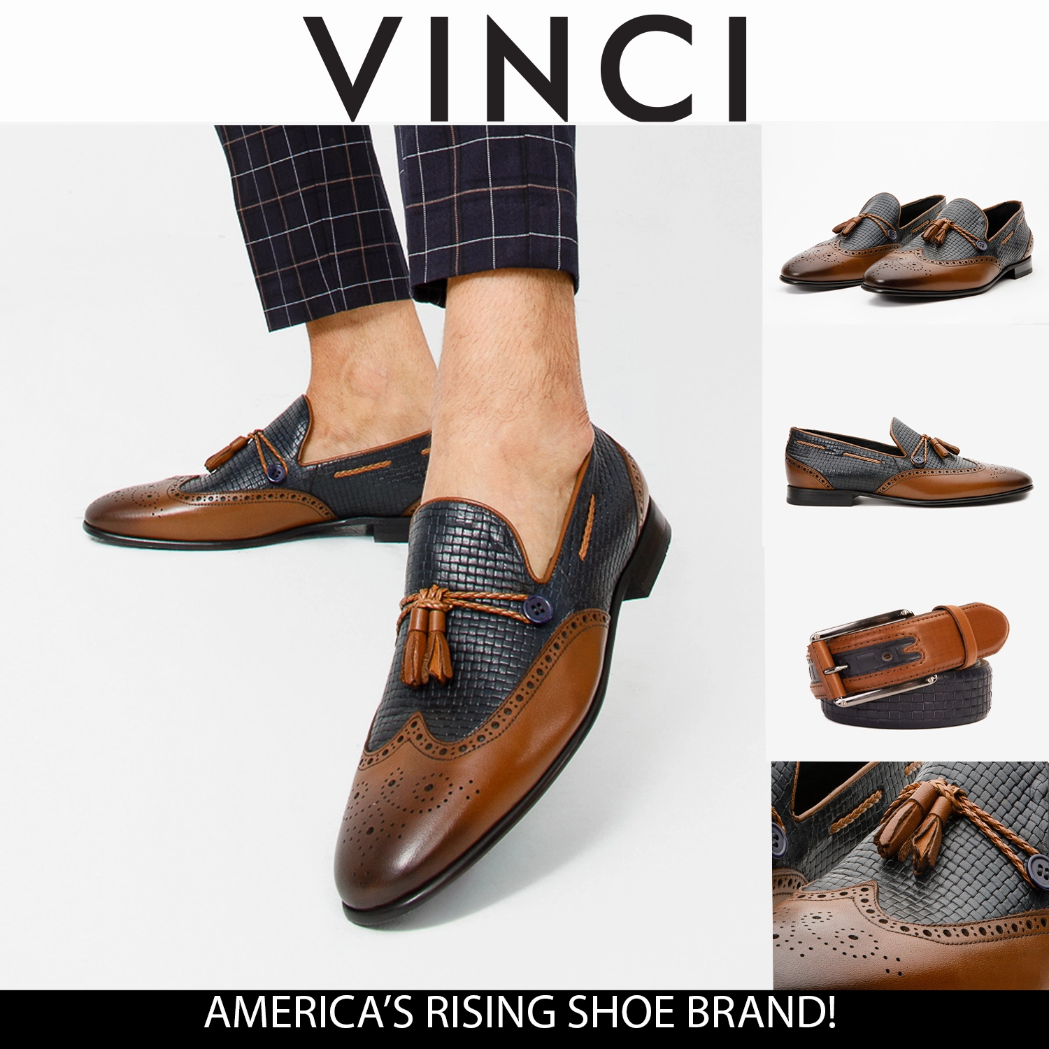 The Istanbul Tan & Navy Blue Leather Tassel Loafer Men Shoe