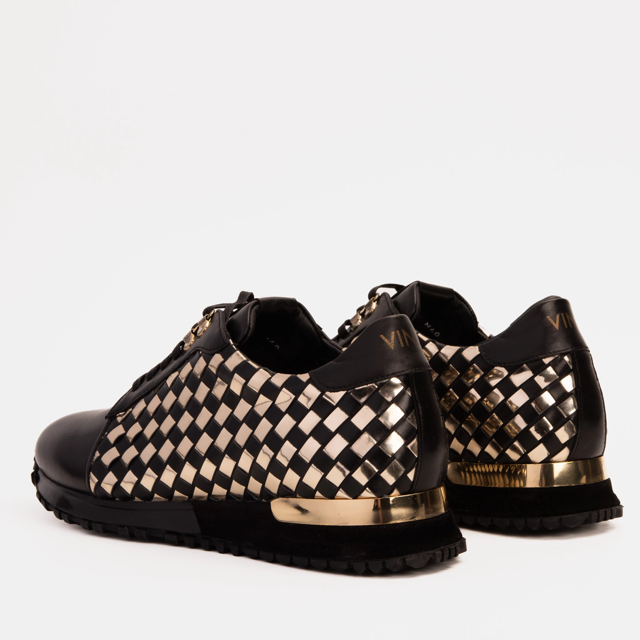 The Mackenzie Black & Gold Woven Leather Men Sneaker