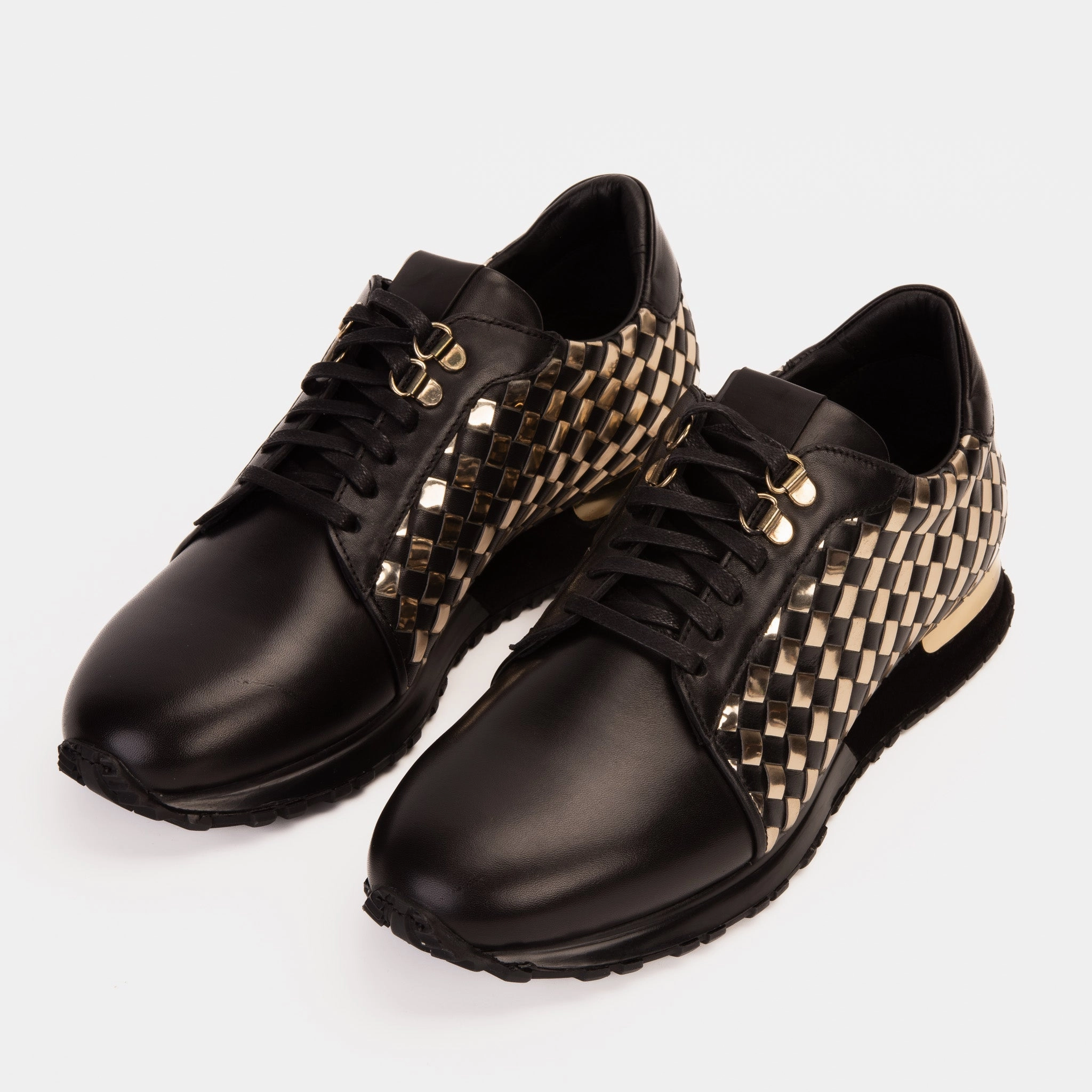 The Mackenzie Black & Gold Woven Leather Men Sneaker