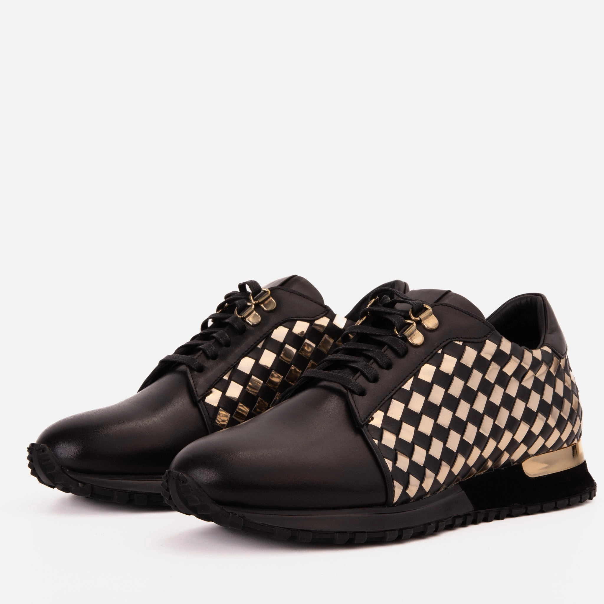 The Mackenzie Black & Gold Woven Leather Men Sneaker