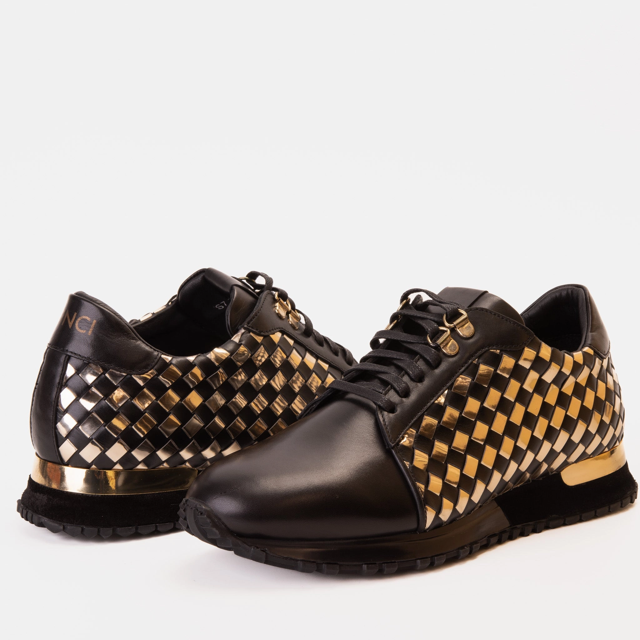 The Mackenzie Black & Gold Woven Leather Men Sneaker