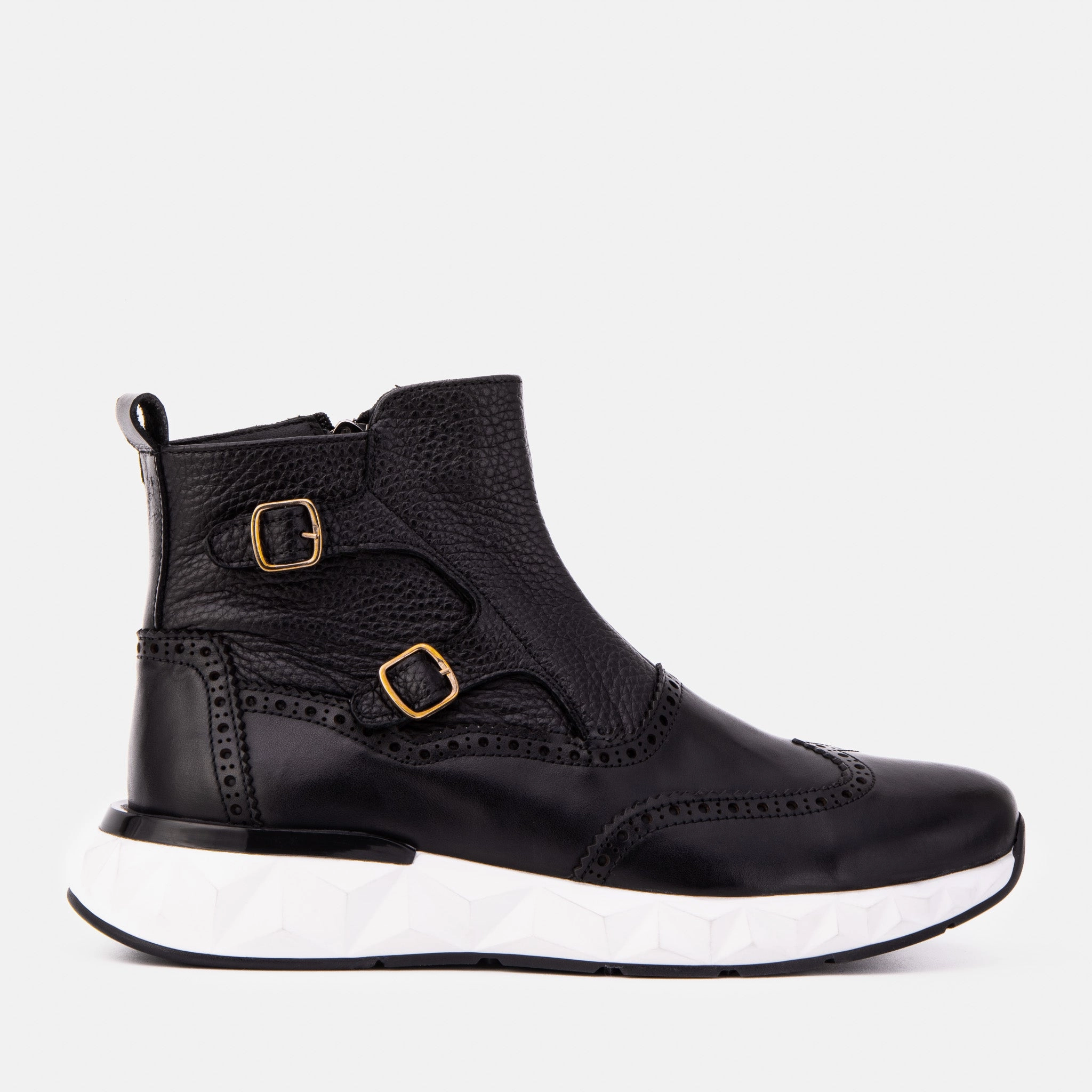 The Stealth Wingtip Buckle Black Leather Men Boot