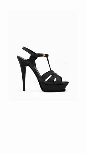 Tribute Platform Sandals in Smooth Leather - Black