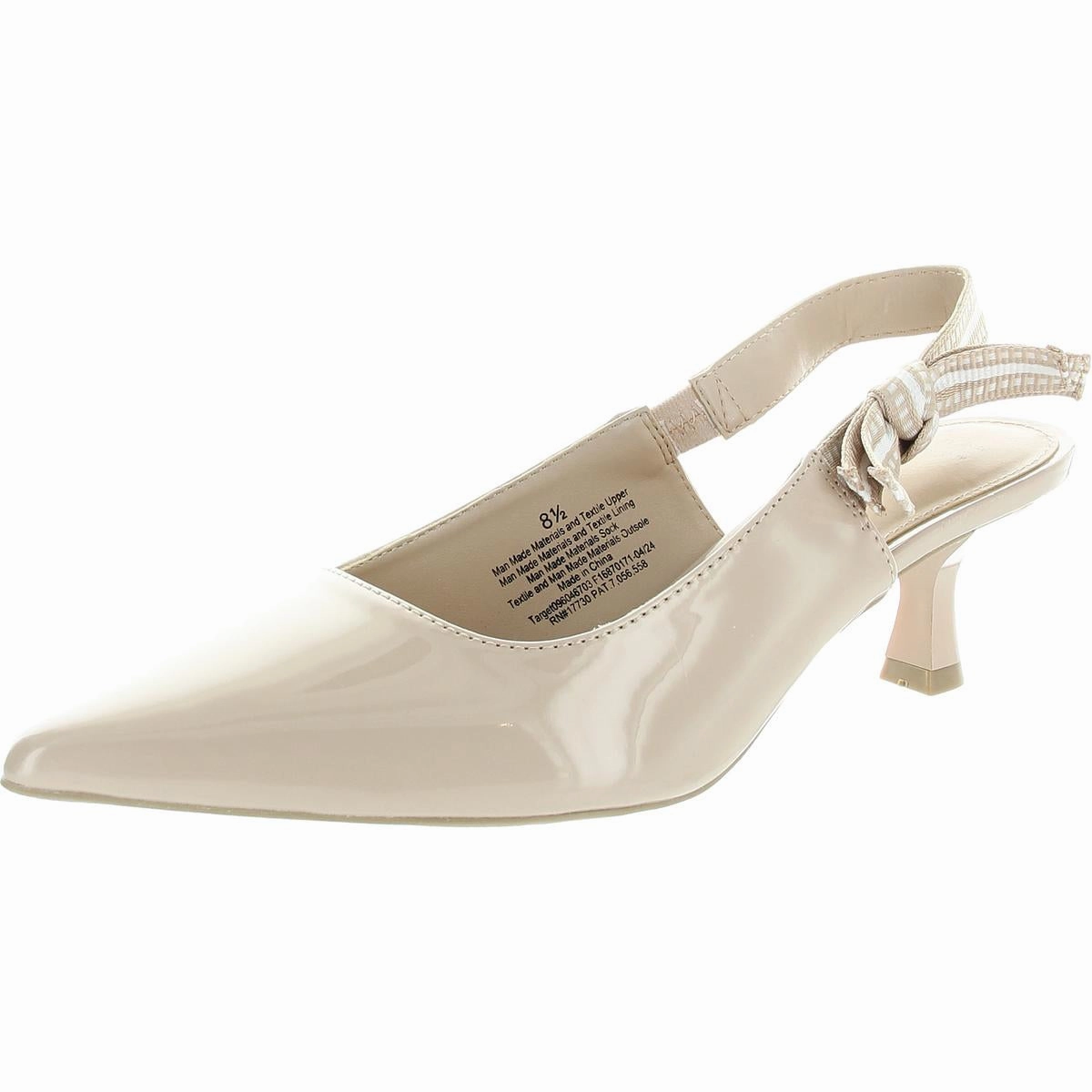 Womens Striped Faux Leather Slingback Heels